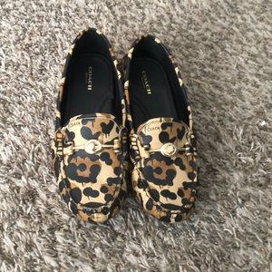 Coach Leather Leopard Loafers